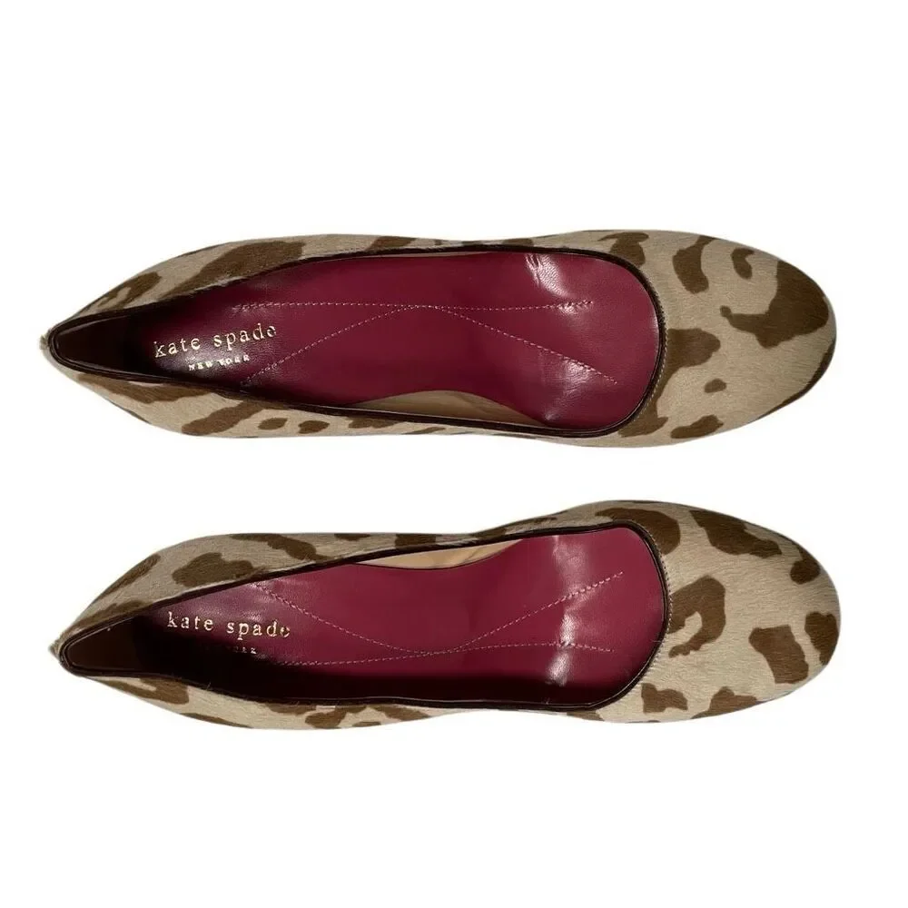 Kate Spade NY Cow Print Block Heel Pump‎ Women’s 9 Calf Hair Italy Tan Brown